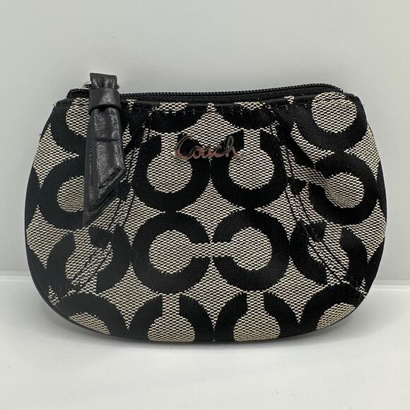 COACH Black and Gray Signature Canvas Coin Purse w/ Keychain - Picture 8 of 8